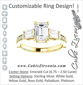 Cubic Zirconia Engagement Ring- The Rosetta (Customizable Emerald Cut Enhanced 5-stone Design with Pavé Band)