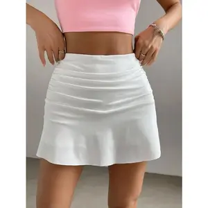 Spring Break Solid Ruched Ruffle Hem White Skirt