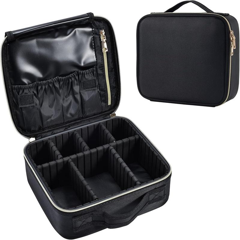 DameDiva Travel Makeup Bag - Premium Oxford Fabric Cosmetic Organizer with Dual Gold Zippers, Adjustable EVA Dividers, Black & Pink, Waterproof & Lightweight