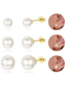 3 Pairs 925 Sterling Silver Pearl Earrings for Women Gold Silver Pearls Studs Earrings Stud Drop Earring Set Hypoallergenic Cartilage Stud Earring Hoop Pearl Drop Earrings for Women Jewelry Gifts