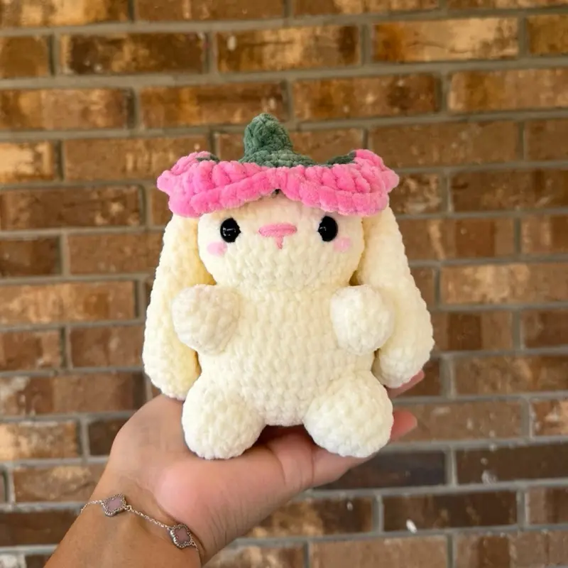 Handmade pink flower bunny crochet plushie