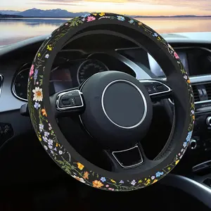 Steering Wheel Cover for Women Men, Non-Slip Breathable Steering Wheel, Wildflower Steering Wheel Protector,  Accessories, Universal 14" 02/2-15" Fit Auto, Suvs