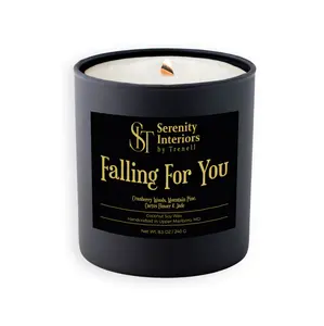 Falling For You Aromatherapy Candle - Mountain Pine & Cranberry Woods Scented - Wood Wick - Soy & Coconut Wax - Essential Oils - Cleansing & Mood-Boosting Properties - Scent Aroma Cactus