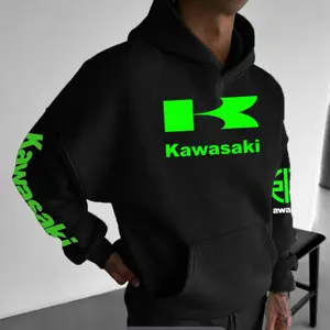 Kawasaki Racing Hoodie – Black Streetwear Pullover with Neon Green Moto Logo, Unisex Motorcycle Sweatshirt for Men and Women, Bold Biker Style Apparel