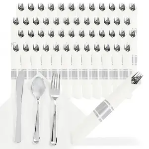 Plastic Silverware in Silver Color - 300pk Pre Wrapped Plastic Cutlery