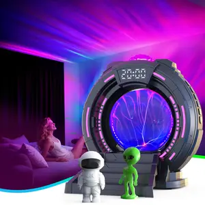Northern Galaxy Light Aurora Projector Night Light, Stargate Projection Lamp, LED Nebula Projection Lamp for Bedroom with Timer, Alarm Clock, Space Buddies (Astronaut Alien), White Noise Bluetooth Music, Touch Plasma Ball, for Holidays & Birthdays