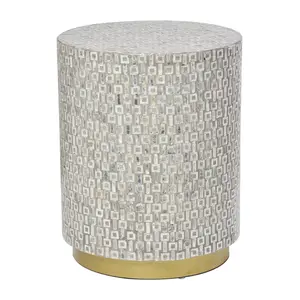 Geometric Mother of Pearl Shell Side End Accent Table with Gold Base