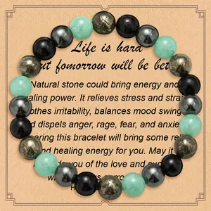 EMF Protection Bracelet: Shungite, Hematite, Pyrite & Amazonite 8 mm Round Protection Crystals (Crystal Healing Bracelet, Gift) bracelet  for men
