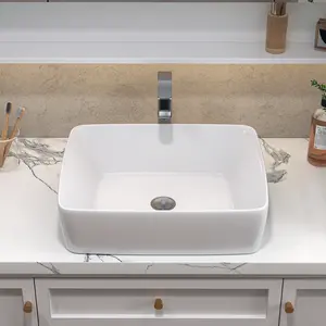 Sinber 19" x 15" x 5.3" White Rectangular Ceramic Countertop Bathroom Vanity Vessel Sink BVS1915A-OL
