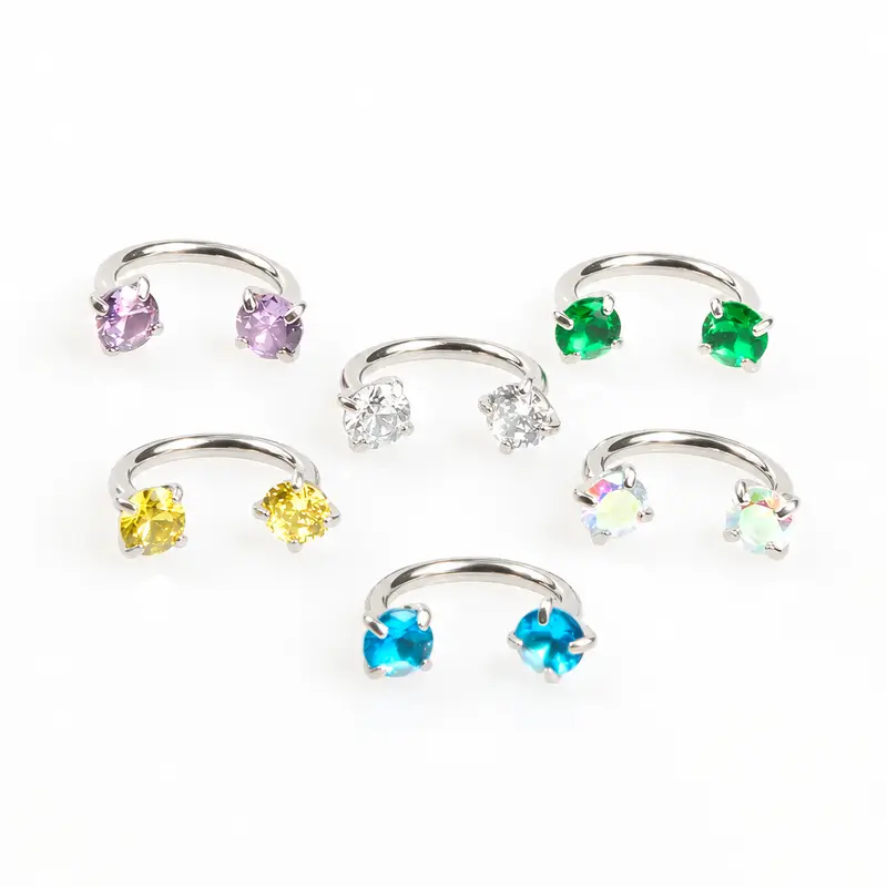 Nose Ring 20G/18G 7mm Titanium Horseshoe Nose Ring(Free Gem Picker Tool) Internally Threaded Gems Lightweight