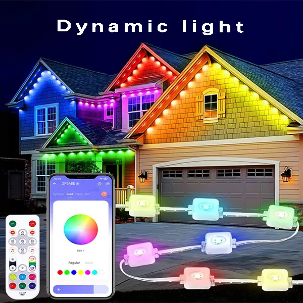 eaves light,Permanent Outdoor Lights 100ft, Smart RGB IC Eaves Lights With 72 Scene Modes, IP67 Outdoor Lighting For Holiday Decorations, Party, 60LED