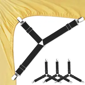 Sheet Holders, 4 pcs Adjustable Bed Sheet Straps, Fitted Sheet Holder Clips Fasteners Suspenders Gripper for Bed Mattress Corners, Keep Sheet Firm Tight