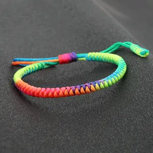 Personality Ethnic Style Hand Rope Rainbow Gradual Change Nylon Thread Braided Bracelet Camouflage Rope Multiplied By Eight-character Knot Bracelet