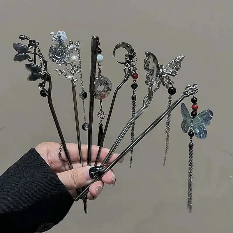 2026 New Chinese Style Butterfly Flower Tassel Hair Stick for Women Vintage Metal Hanfu Chopstick Hair Sticks Hair Accessories