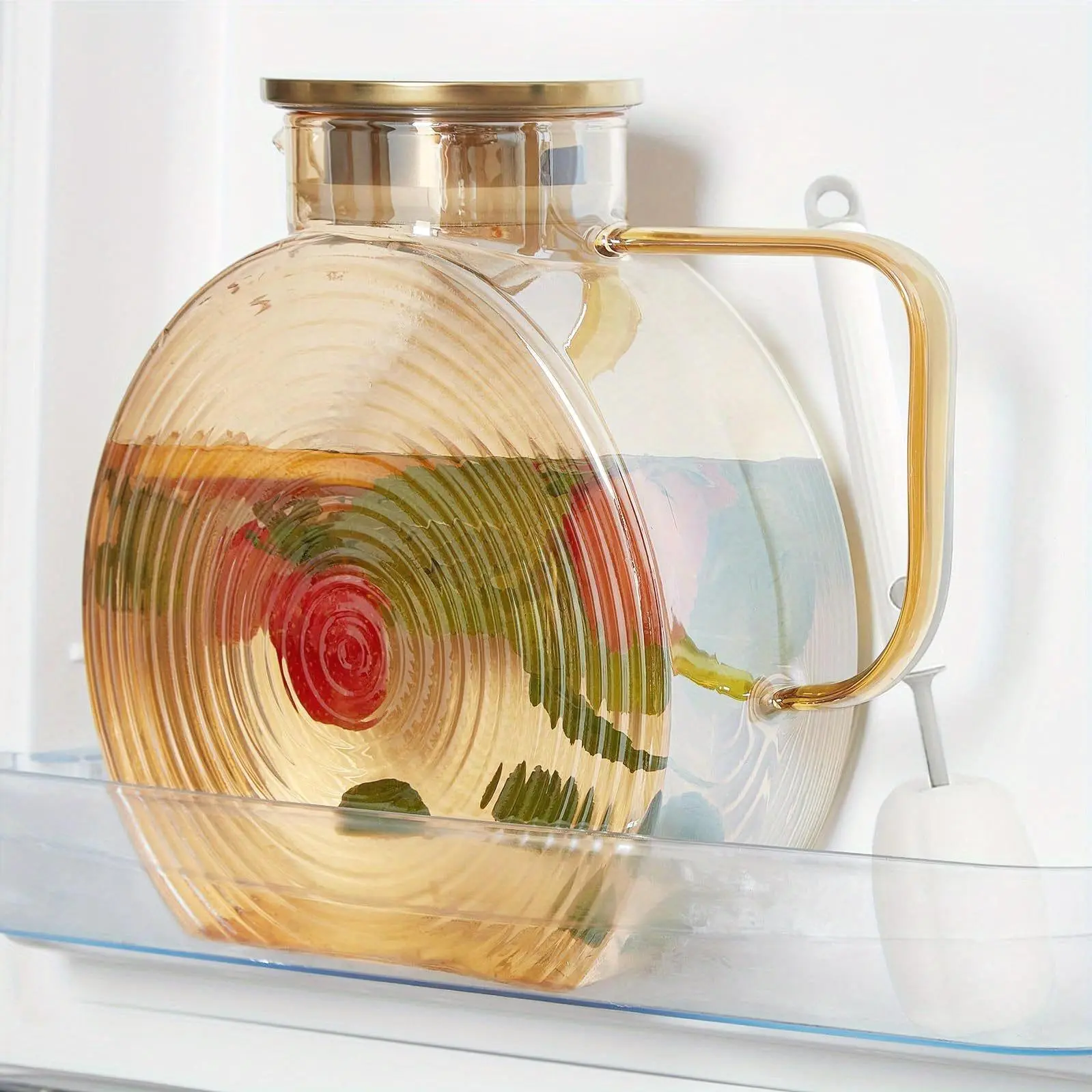 Borosilicate Glass Pitcher with Lid - 2.5L/84Oz Large Size Round Body Drinkware with Handle for Fridge Door, Sun Tea, Cold-Hot Beverages