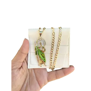 San Judas Tadeo 3" Big Pendant - 14K GP St. Jude Pendant Necklace – Dije de San Judas Tadeo con Miami Cuban Chain 18" 4mm – Elegant St. Jude Thaddeus Jewelry Gift