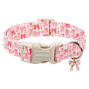 ARING PET Bow Pattern Dog Collar, Cute Pink Puppy Pet Collar Necklace for Small Medium Large Dogs - Adjustable Puppy Accessory for Girl Boy Dogs