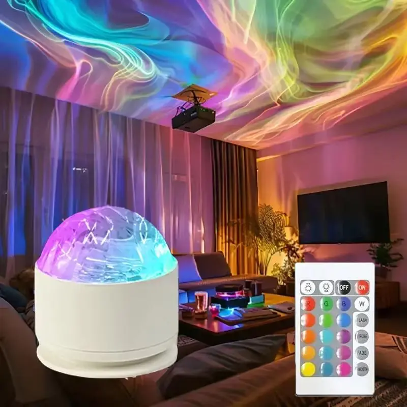 USB Powered Ocean Wave Projector Night Light 16 Colors Aura Aurora Glowing Lamp with Remote Control for Home Bar Restaurant Underwater Light Decoration RGB16 Color ABS Base PS Face Mask