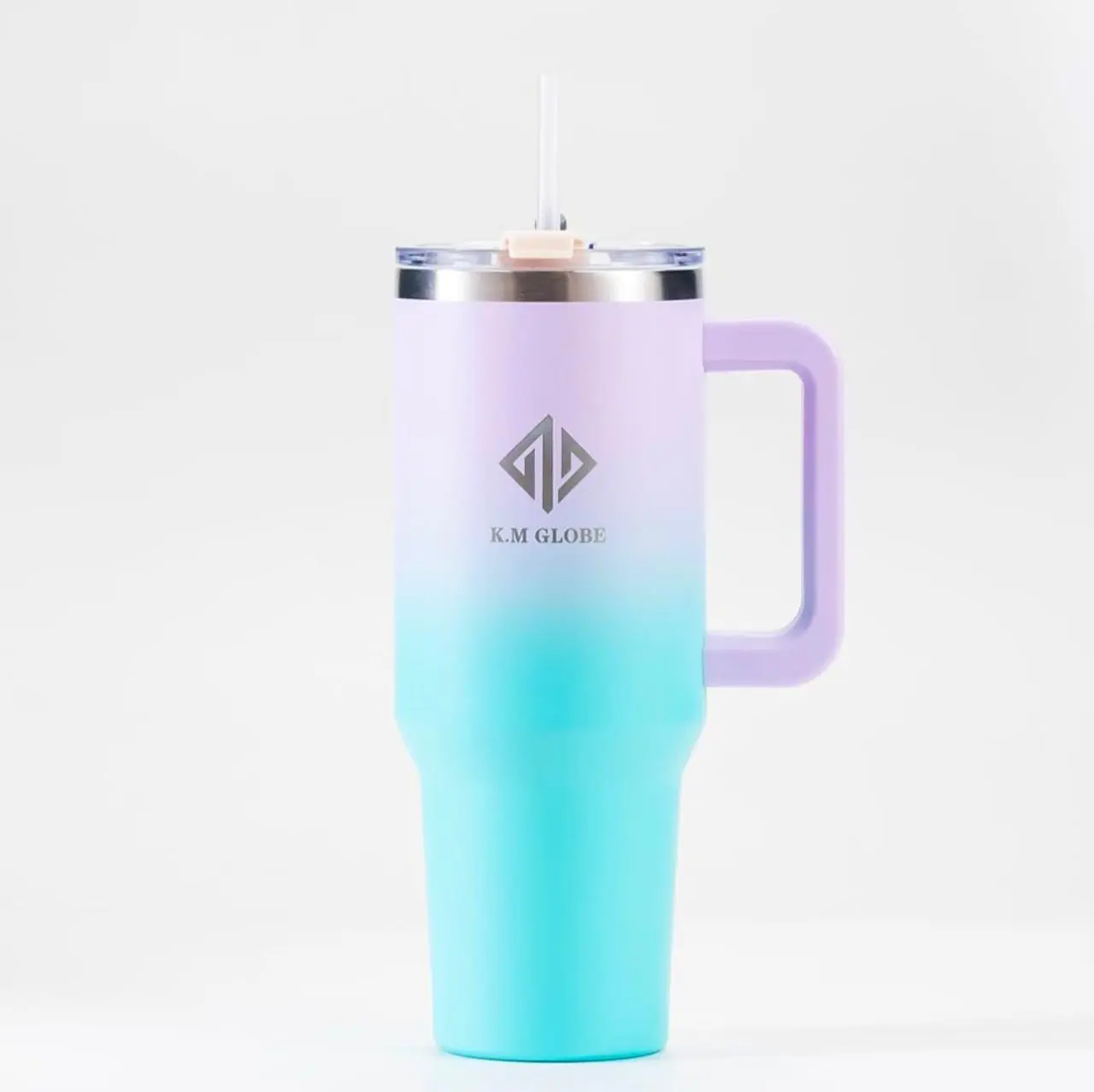 K.M GLOBE Tumbler Cup with Straw Lid – 30 oz & 40 oz Double-Wall Vacuum Insulated Gradient Pink & Blue, Leak-Proof Reusable Stainless Steel Drinkware