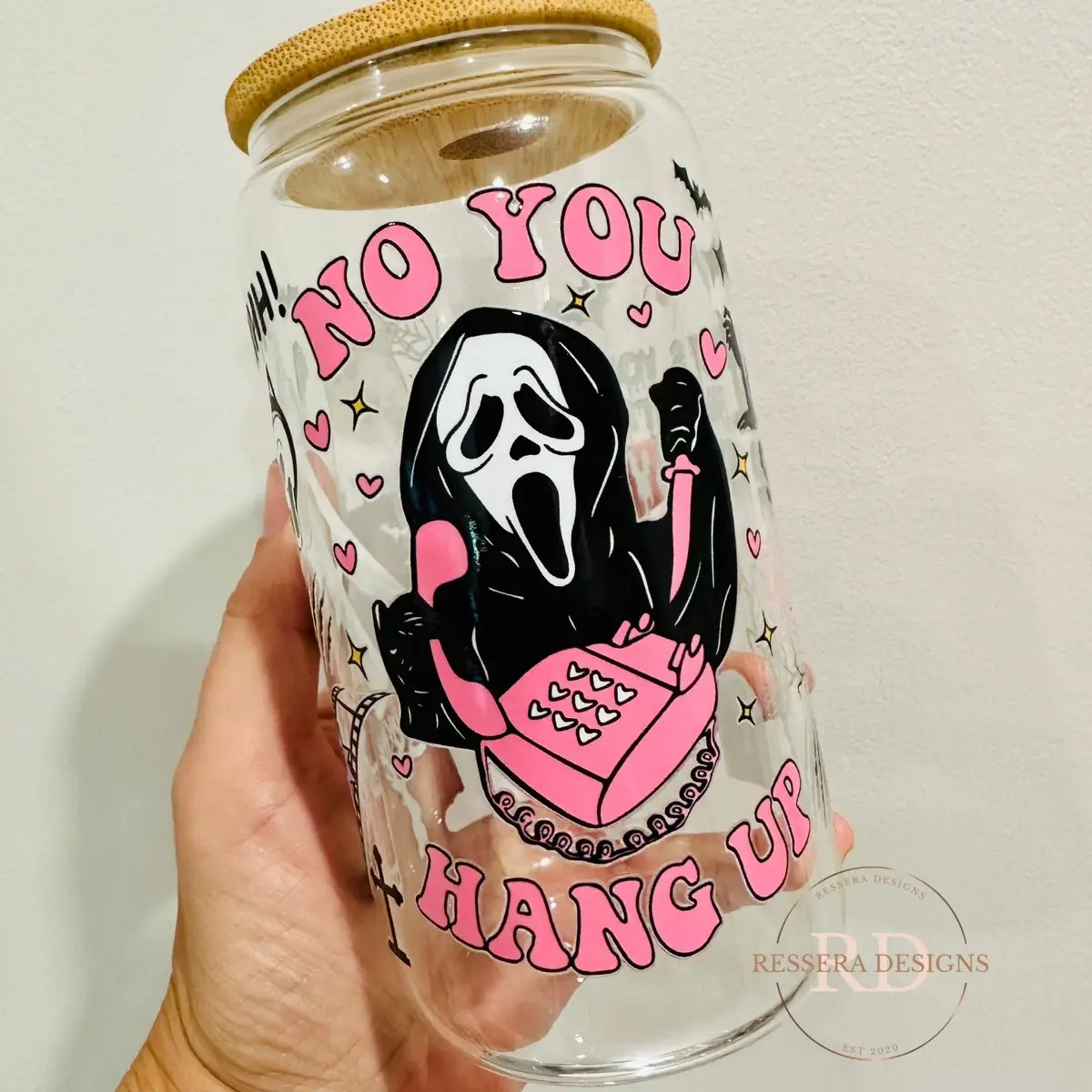 No You Hang Up Ghost Face 16 oz Glass Cup