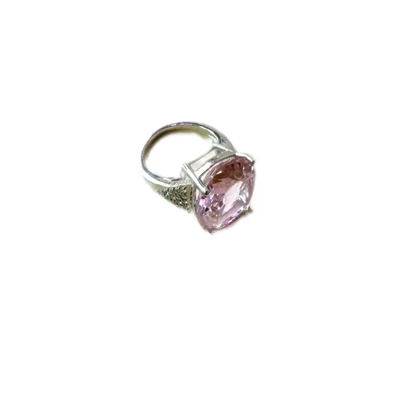 Kunzite silver ring semiprecious gem size 7