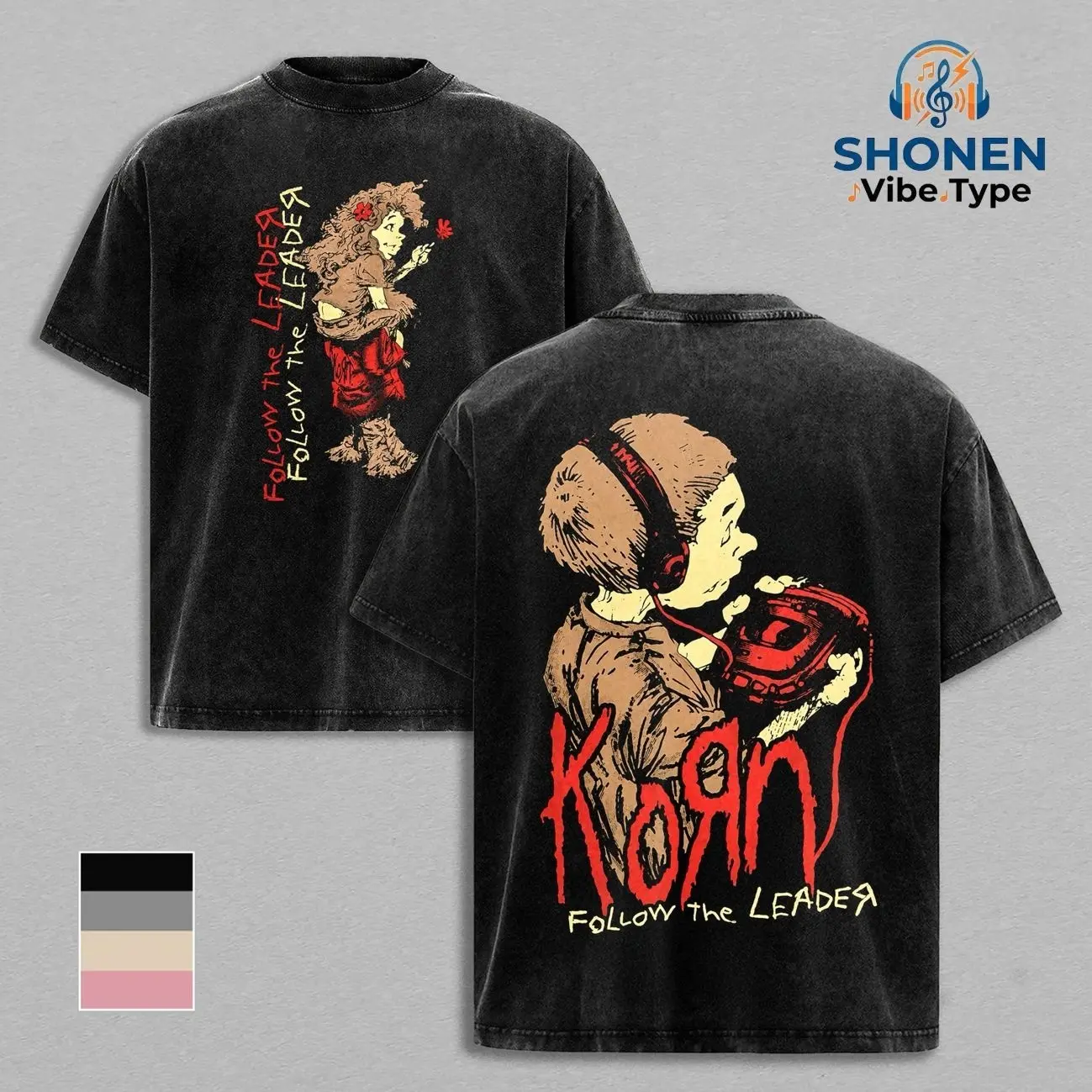 Korn - Follow The Leader Vintage Stone Wash Tee & Hoodie, Oversized Heavyweight Pullover Sweatshirt, Streetwear for Men, 90s Nu Metal Band Merch, Y2K Rock Graphic, Gift For Fan OJH