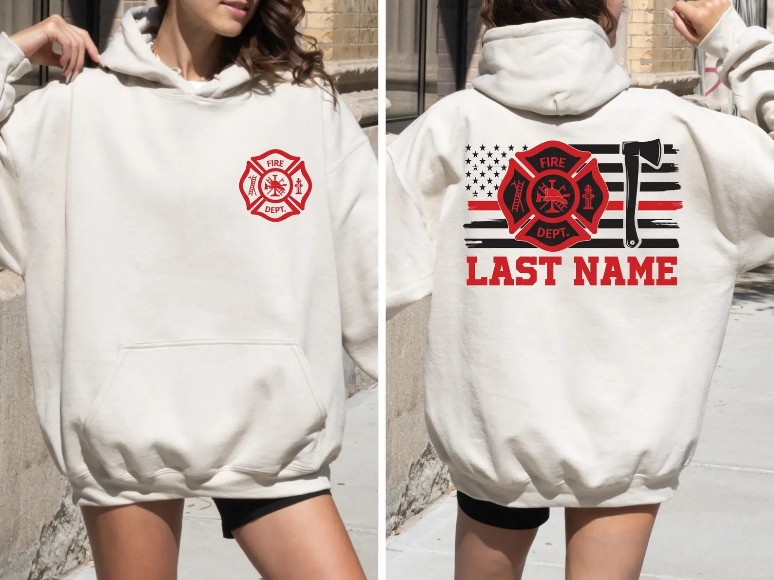 Custom Firefighter Shirt, Personalized Firefighter Heavyweight, Firefighter Last Name Hoodie, Trendy Fire Department Gifts