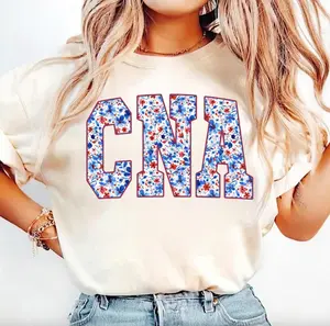 Striped Wildflower Nurse 4th Of July T-Shirt, Preppy USA Nicu Rn Cna Tee, Patriotic America CNA Nurse Shirt, Ditsy Floral USA Nurse Tee, Nurse Gifts