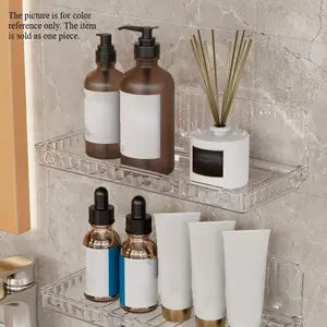 1pc Transparent Wall-mounted Storage Box, Floating Wall Shelf, Clear Bathroom Shelf Organizer, Free Punching Cosmetics Rack, Kitchen Bathroom Supplies