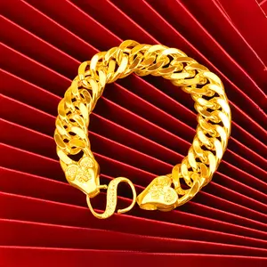 14mm Cuban Bracelet "Fu" character bracelet for men, made of pure copper filled with 24k gold, simulated gold color, elegant style, same design as seen on live broadcasts, direct from the manufacturer, birthday gift, waterproof, high quality