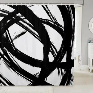 Black and White Shower Curtain,Abstract Modern Stripe Bathroom Shower Curtain Set for Adult Women Men,Neutral Art Waterproof Bath Curtain