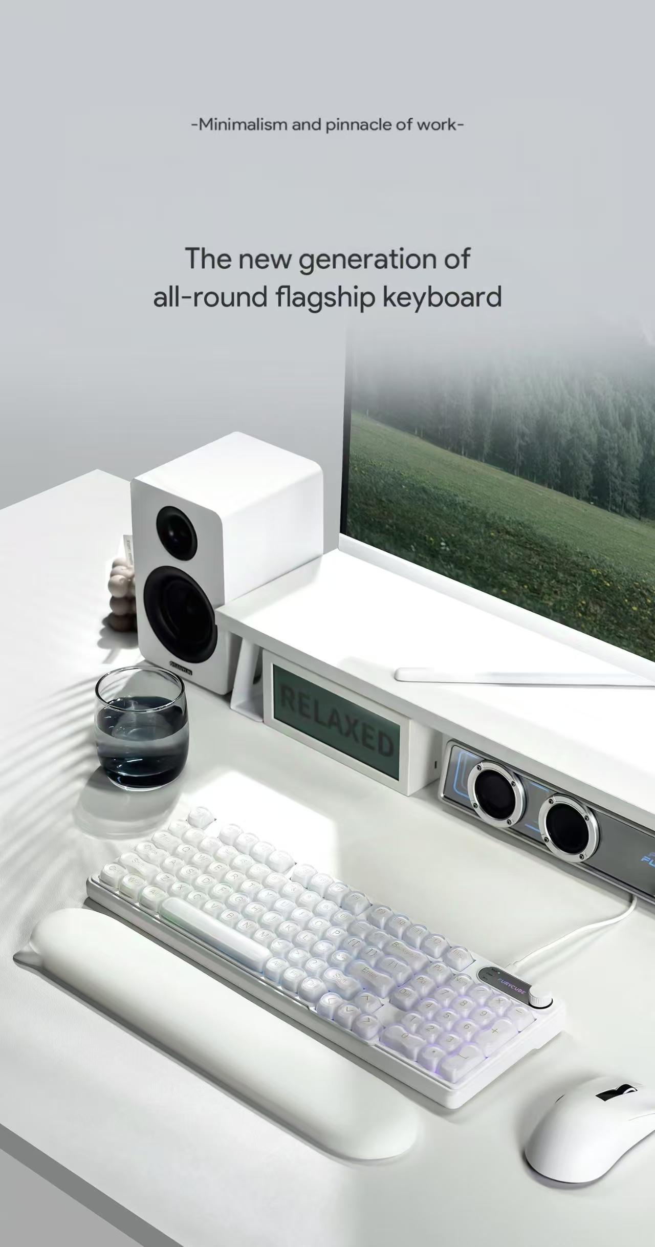 New upgrade 2.0 IP98 Wired Keyboard Gradient PBT Keycaps Side-Engraved Backlit Letters Smart Knob Gasket Structure Waterproof RGB Lighting Durable Double-Shot Keycaps Anti-Oil Matte Texture Membrane Keyboard Office Silent, Idea Birthday Gift