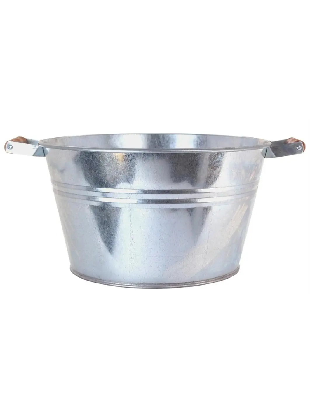 Wooden-Accent 13.5in x 8in Galvanized Tub, Heavy-Duty Bath Tub With Sturdy Handles for Home Improvement Bathroom Use