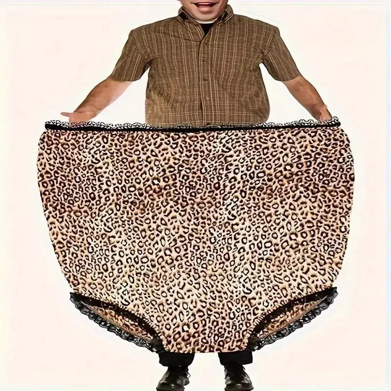 Unisex Super Large Leopard Print Lace Trim Novelty Granny Panties - 1-Piece Funny Adult Prank Gift Underwear, Funny Gifts Accessories, Party Prank Accessory
