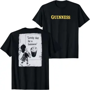 Guinness Lovely Day Vintage Poster Graphic T-Shirt, Retro Irish Stout Cartoon Ad Print Tee, Classic Brewery Artwork Black Unisex Streetwear Casual Summer Shirt