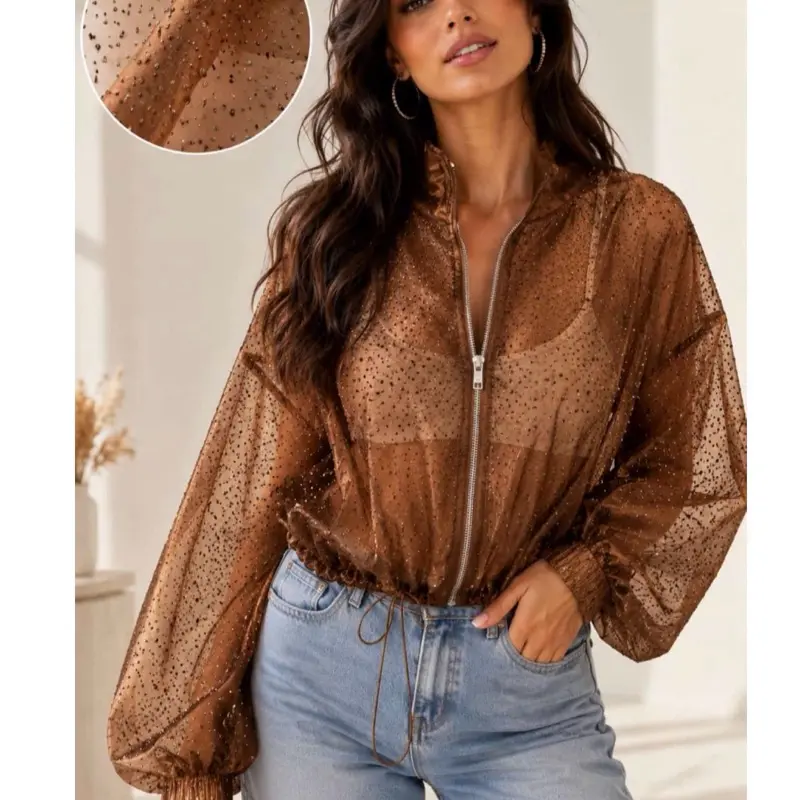 Rhinestone-Embellished Women's Casual Top, Sparkly Blouse for Daily Wear Long Sleeve Minimalist shirts women