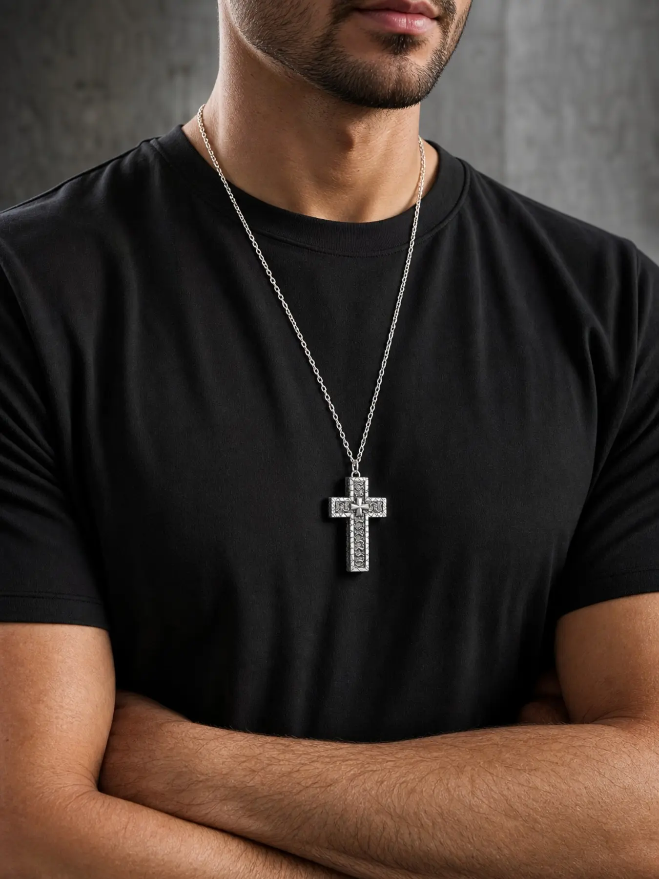 Cross Necklace with Secret Compartment, 3D Printed Charm, 1.96 Inch Length, Unisex Fashion Pendant, Casual Style, All Seasons, Cross Medallion Pendant, Dainty Cross Necklace, Cross Necklace Chain