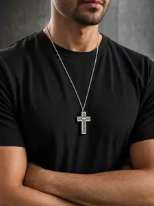 Cross Necklace with Secret Compartment, 3D Printed Charm, 1.96 Inch Length, Unisex Fashion Pendant, Casual Style, All Seasons, Cross Medallion Pendant