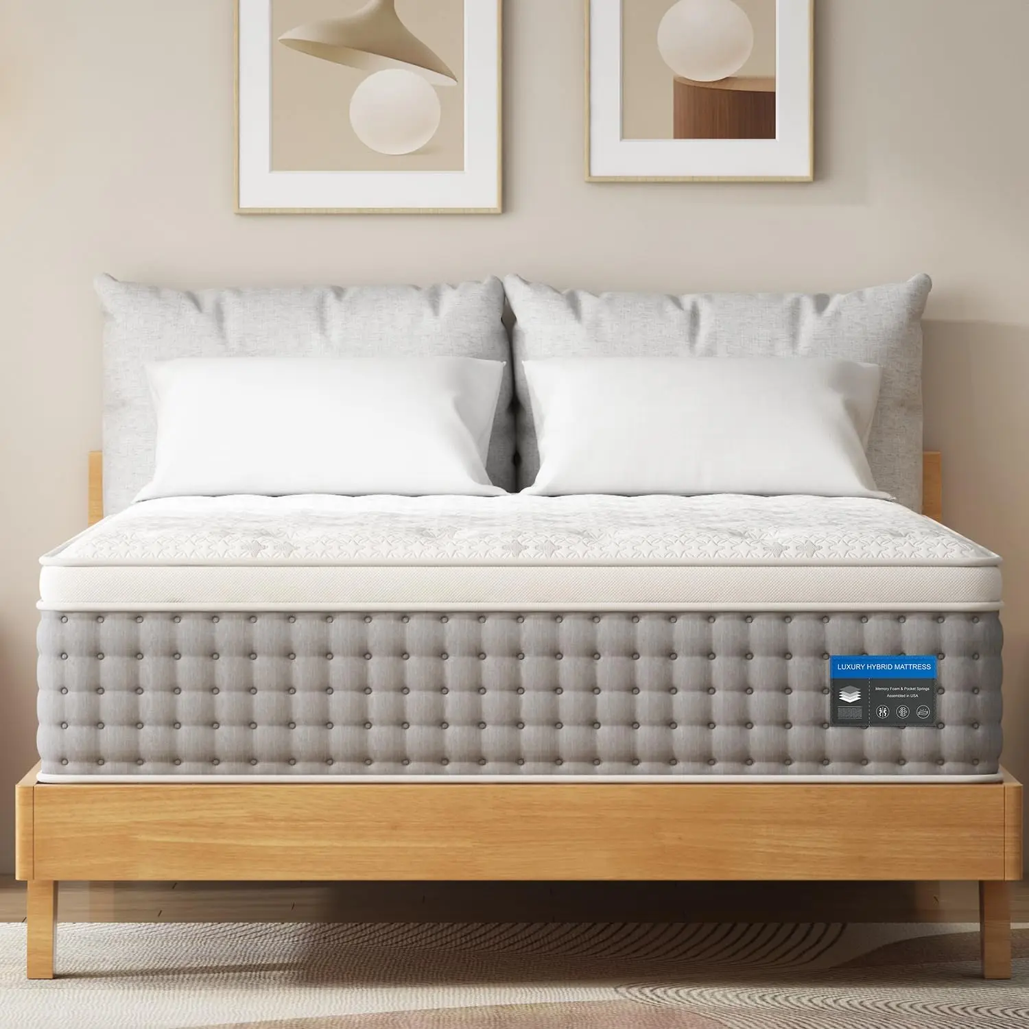 BedStory 14'' Q/K Bed, Queen family room sweet night safe foam deep pocket gel infuse organic mattress Hybrid box mattress