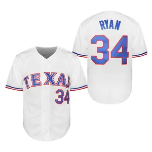 Men's Baseball Jersey #34 V-neck Short Sleeve 100% Polyester Breathable Elastic for Enthusiasts