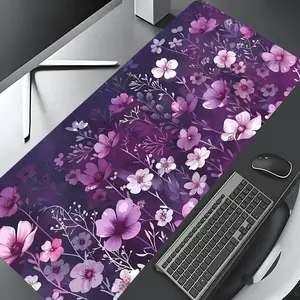 Purple Floral Aesthetic Design Large Gaming Mouse Pad,Aesthetic Desktop Decoration Drotection Pad,Washable Rubber Pad Non-Slip Lock Edge Multi-Size Mouse Pad Suitable For Home Office,Office Desk Accessories,Good Gift for Family and friends