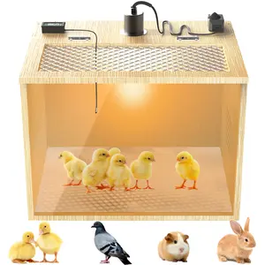 Brooder Box for Chicks, 16 Inch Wooden Chicken Brooder Box with 75W Heat Lamps, Thermometer and Tin Foil, Poultry Breeding Kit, Ideal for 5-7 Newborn Chicks Ducks Quails Hamsters, Small