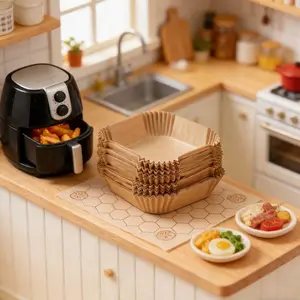 100 disposable air fryer liners - oil-proof paper, ideal for fries, cakes and snacks, non-stick round liners, foldable design, sturdy pads, essential for air fryers