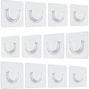 12 Pack Shower Rod Holder, Adhesive Shower Curtain Rod Holder No Drilling, Wall Mount Tension Rod Holders for Closet, Kitchen, Bathroom, Self Adhesive Curtain Rod Support