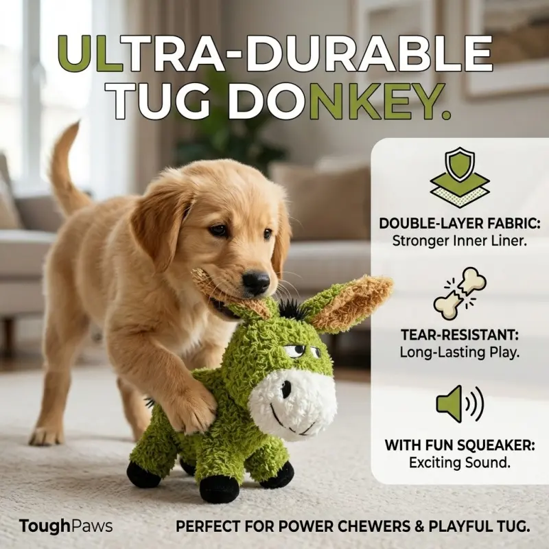 Double Layer Tear-Resistant Durable Soft Plush Donkey Squeaky Toy for Dogs, Chewable Boredom Relief, Pet Pillow Comfort Doll, Cartoon Cute Plushie, Gift Favor Present, Presents