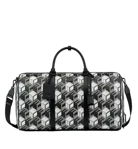 Pre-owned MCM Coated Canvas Travel Bags Black/White Cubic Monogram Canvas Weekender Duffel Bag