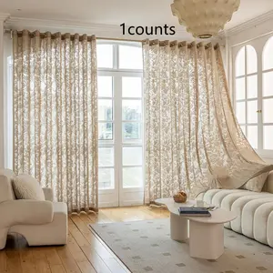 New Embroidered Coffee Color Finished Window Curtain Set, Suitable for Living Room Bedroom, Easy Hole Installation, 1pc