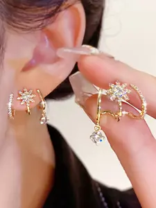 Women's Stud Earrings, Fashion Luxury Octagram Star Design, Unique Couple Style Jewelry, Trendy Accessory for Everyday Wear, Dainty Stud Huggie, Ear Studs
