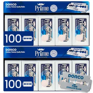 Dorco Prime Platinum STP301 Extra Double Edge Razor Blades 200 Count Premium Stainless Steel Super Sharp for Smooth Precise Shave Rust-proof Blades with Platinum Coating