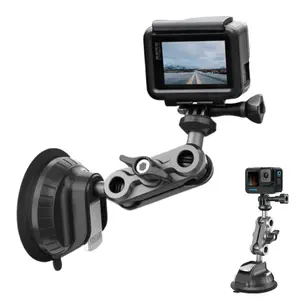 360° Rotation Suction Cup Camera Mount Holder For Car Windshield, Adjustable Dash Cam Camera Holder Stand Bracket 1/4" Holes Quick Release, for GPS Driving DVR Action Cam Camcorder Video Record POV/VLOG, Fits for GoPro Hero 13 12/11/10/9/8/7/6/5/4/3